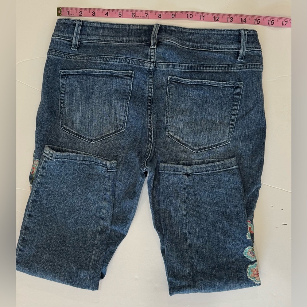 Cropped Jeans Embroidered Floral Denim Mid Rise Women 6 J Jill - Picture 4 of 7